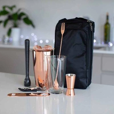 Hobby bar - měděná sada barového vybavení v batohu