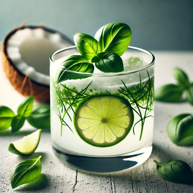 Gin s Bazalkovým Sirupem a Kokosovou Vodou